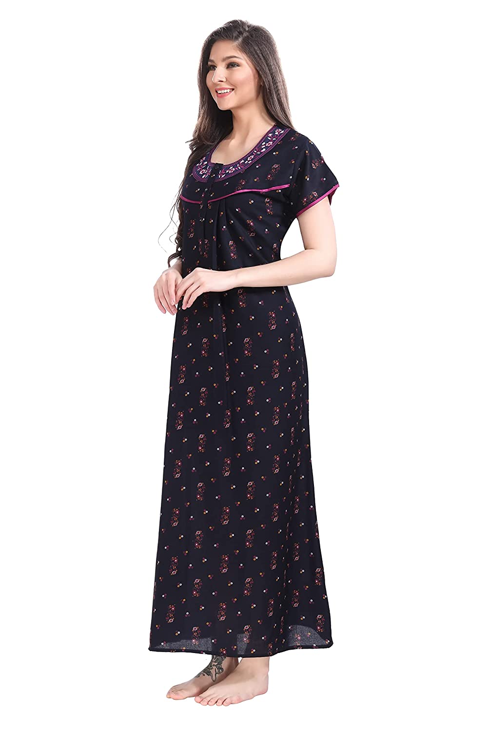 Buy CIERGE Women's Cotton Nighty/Floral Night Dress (Maxi Night Gown) (S  (Bust 38), Blue) at Amazon.in