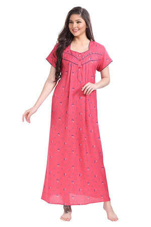 Women's Pure cotton Night Gown Sleepwear Yoke style Printed Maxi  Nighty-2535PL