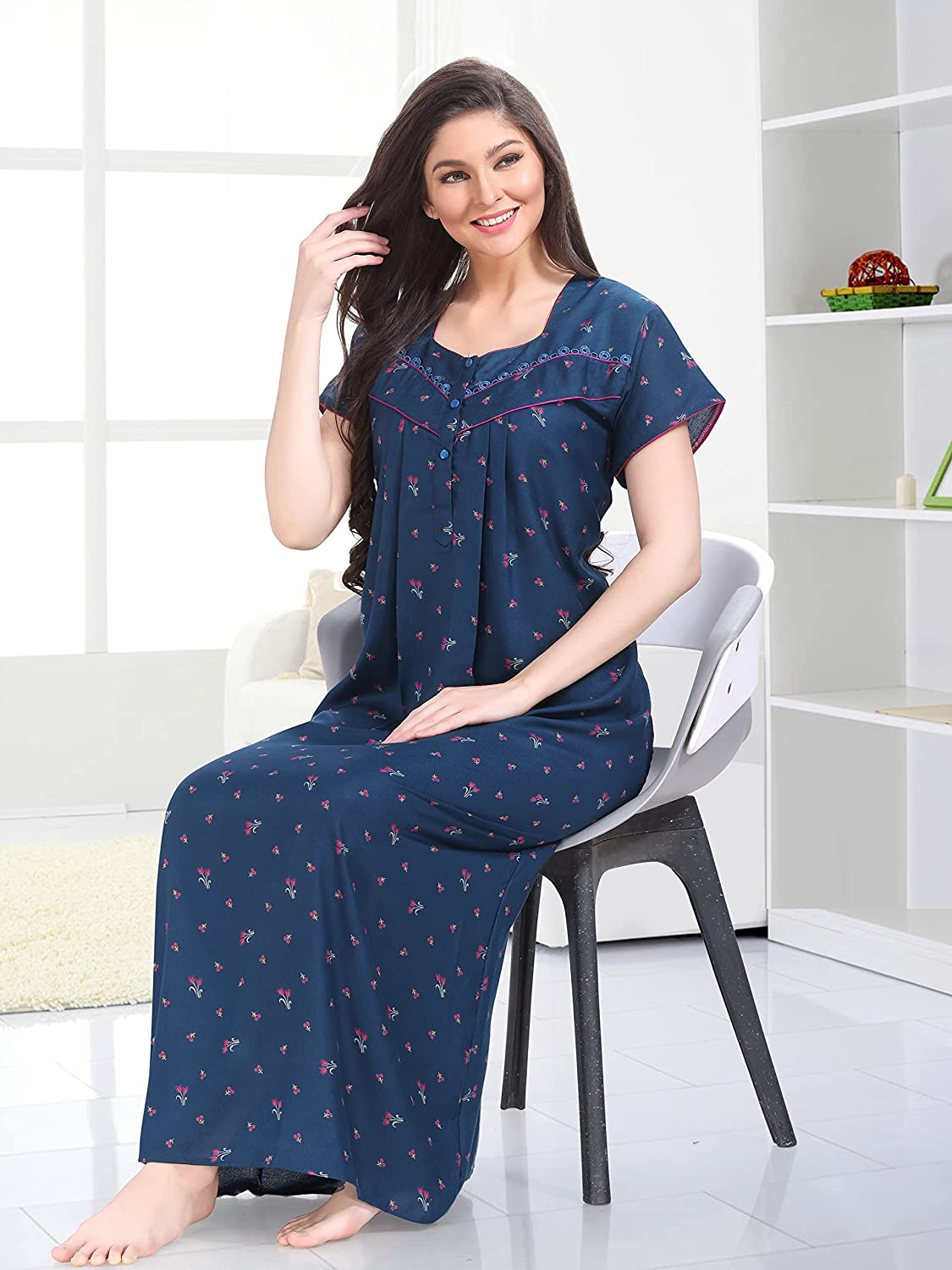 Tiger Queen - Women's Organic Cotton Back to Bed Nightgown - Navy