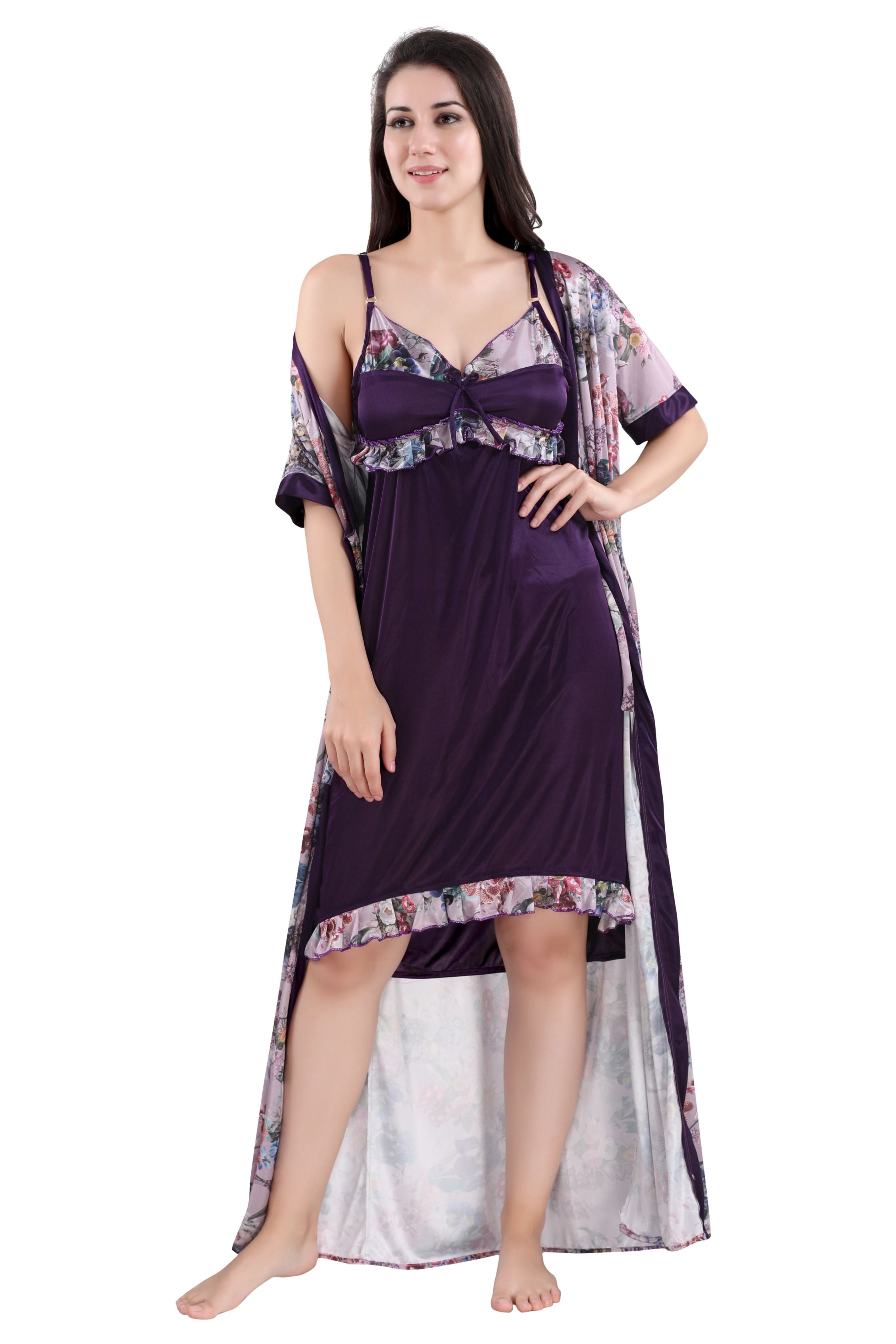 Floral Long Sleeve Soft Satin Sleepgown Set Two-Piece Sleepwear Silk  Felling Pajamas - China Nightgown and Silk Felling price | Made-in-China.com